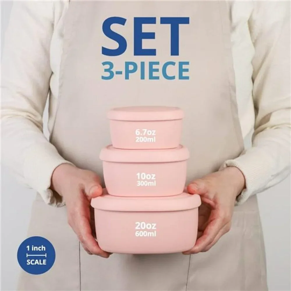 Nesting Silicone Containers Set of 3 Hard-Shell Silicone Food BPA Free Pink